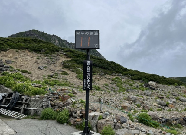 7月下旬でも畳平の気温は11℃！